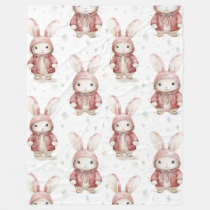 Cobertor De Velo Burgundy Red White Bunnies