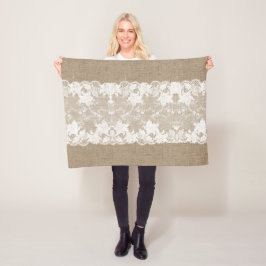 Cobertor De Velo Burlap bege bege-cinzento-russo e renda branca