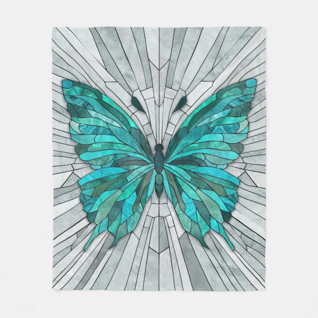 Cobertor De Velo Butterfly Mosaic - Emerald Green e Cinzas (Frente)