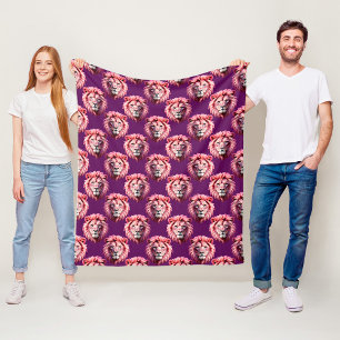 Cobertor De Velo Cabeça de Leão Rosa Padrão de Animal Design Roxo