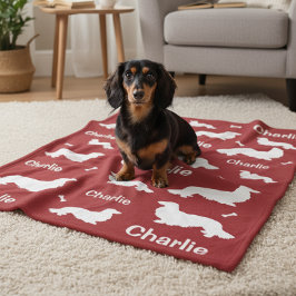 Cobertor De Velo Cabelo Longo Personalizado Dachshund Red Dog Blank