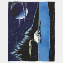 "Cabina perto do lago" Fleece Blanket design.