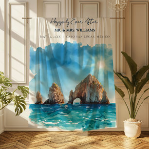 Cobertor De Velo Cabo San Lucas Aquarela Azul Felizes para Sempre