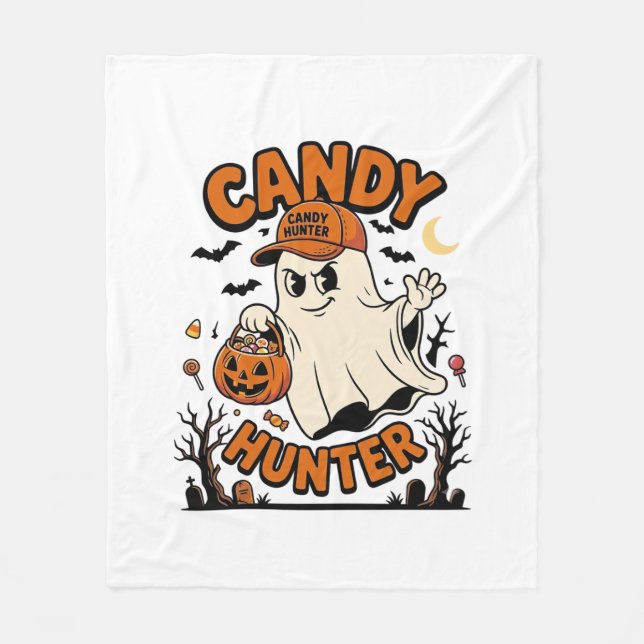 Cobertor De Velo Caçador de Doces Halloween Fantasma Balde de Abóbo (Frente)