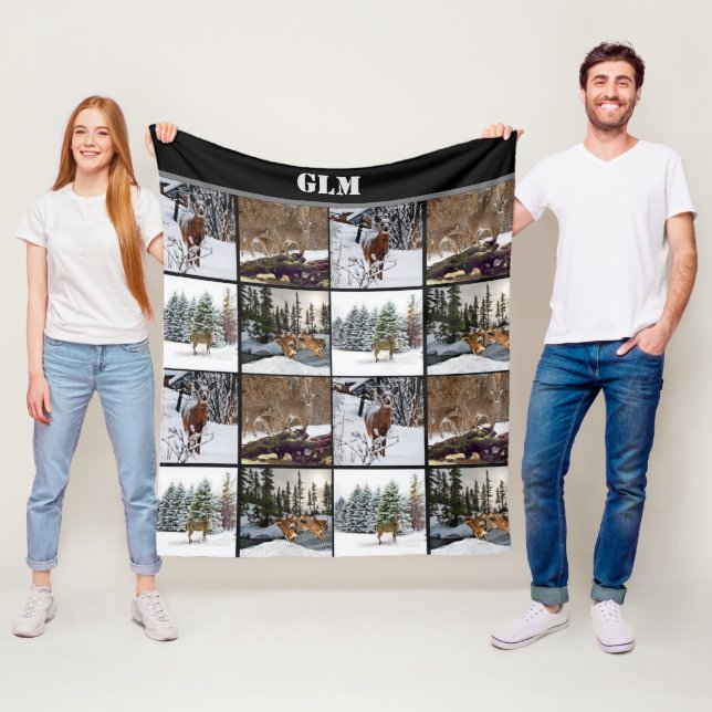 Cobertor De Velo Caçadores de Colagem de Veados Monogramas Fleece B (In Situ)