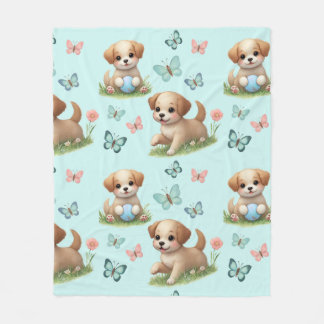 Cobertor De Velo Cachorrinhos e Borboletas em Azul
