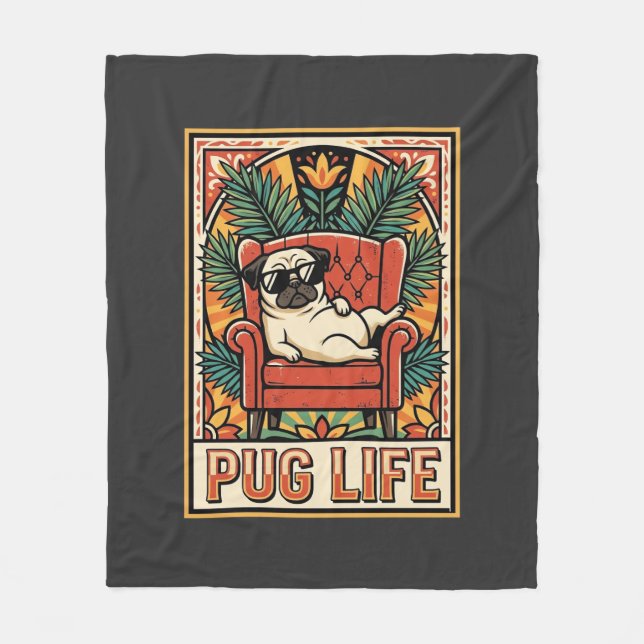 Cobertor De Velo Cachorro Arte Popular Retro Pug Life (Frente)