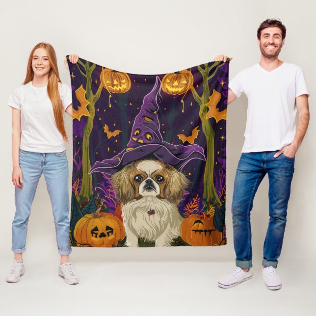 Cobertor De Velo Cachorro Assustador Pekingese Bruxa de Halloween e (In Situ)
