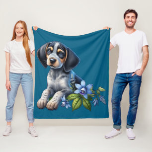 Cobertor De Velo Cachorro Azul de Caça com Flores Azuis Delicadas