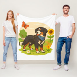 Cobertor De Velo Cachorro Bernês Fofo com Girassol e Manteiga