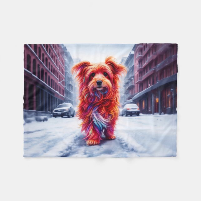 Cobertor De Velo Cachorro bonito perdido na estrada branca nevada (Frente (Horizontal))