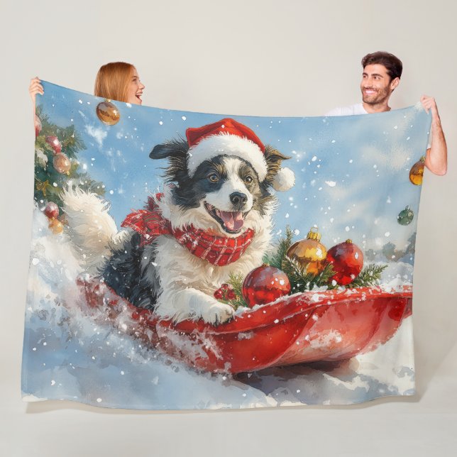 Cobertor De Velo Cachorro Border Collie em Trenó Deixe Nevar Natal  (In Situ)