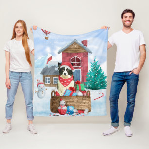 Cobertor De Velo Cachorro Border Collie na Casa de Natal na Neve