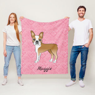 Cobertor De Velo Cachorro Boston Terrier Cor de Veado em Corações C