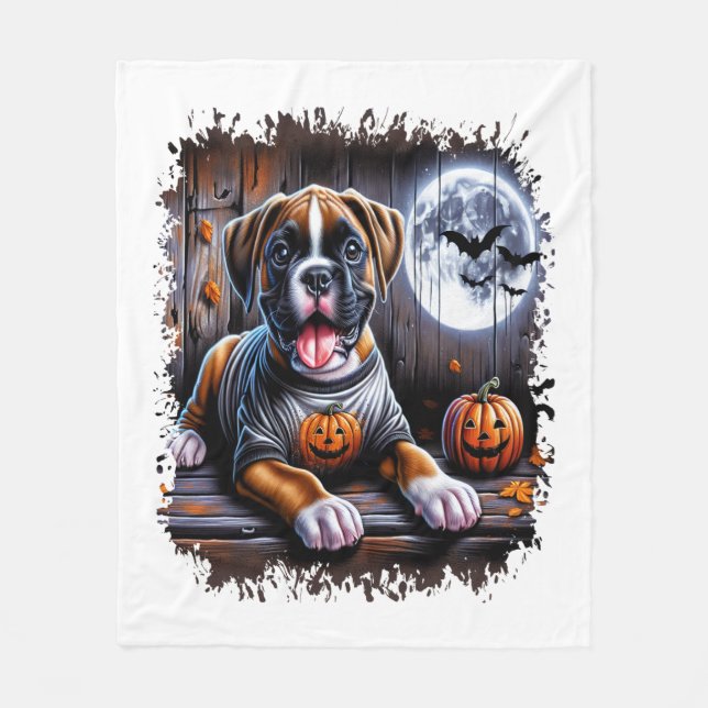Cobertor De Velo Cachorro Boxer Halloween (Frente)