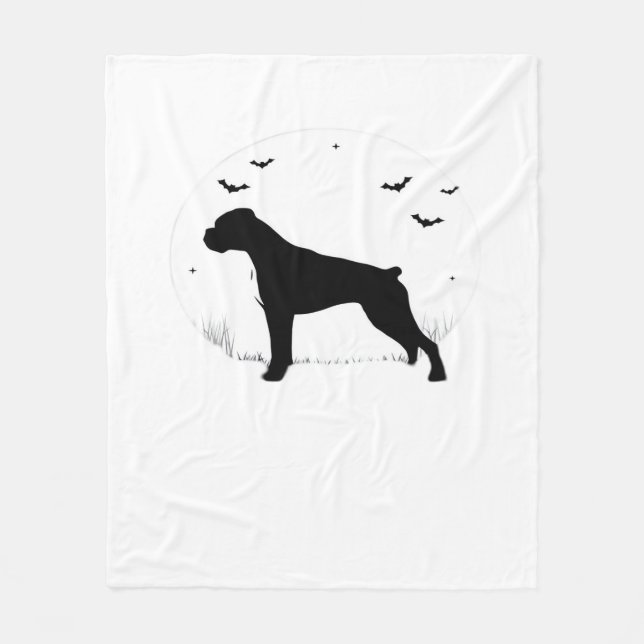 Cobertor De Velo Cachorro-Boxer - Silhueta da Lua Halloween Clássic (Frente)