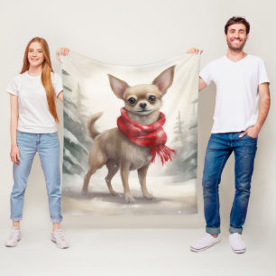 Cobertor De Velo Cachorro Chihuahua na neve Natal 