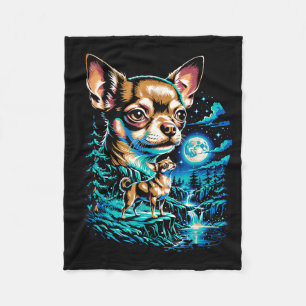 Cobertor De Velo Cachorro Chihuahua noite de lua cheia floresta cac