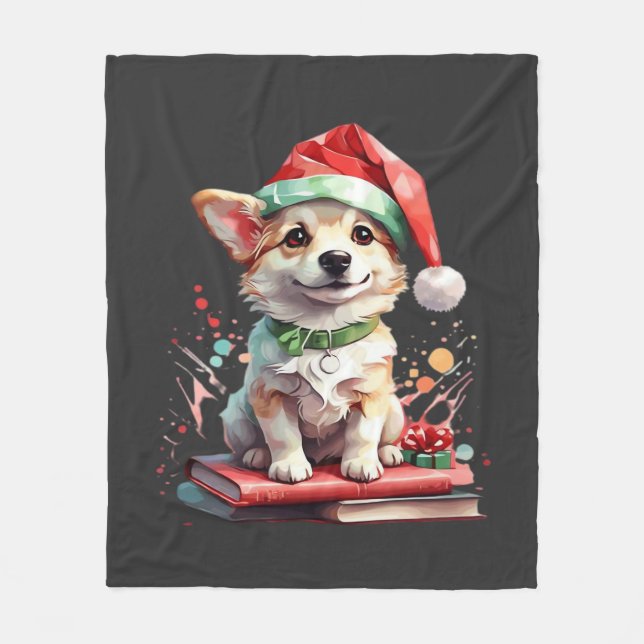 Cobertor De Velo Cachorro com Chapéu de Natal com Livros - Um Natal (Frente)