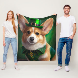 Cobertor De Velo Cachorro Corgi vestido para o Dia de São Patrício
