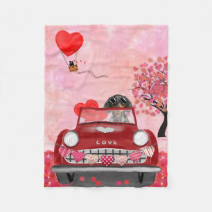 Cobertor De Velo Cachorro Dachshund Dirigindo Carro com Corações Di