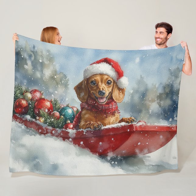 Cobertor De Velo Cachorro Dachshund em Trenó Deixe Nevar Natal (In Situ)