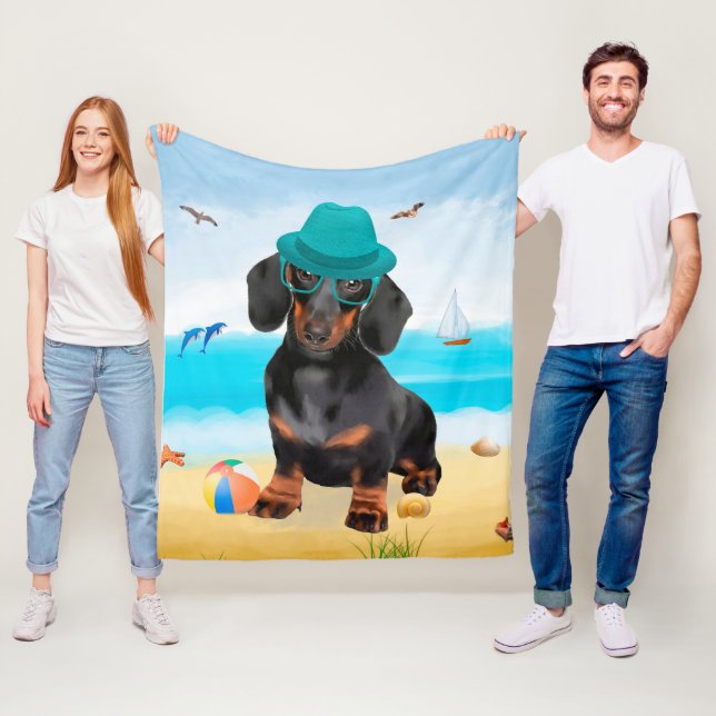 Cobertor De Velo Cachorro Dachshund na Praia (In Situ)
