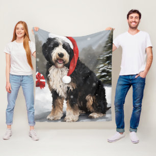 Cobertor De Velo Cachorro de Bernedoodle no Natal da Neve