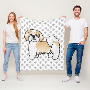 Cobertor De Velo Cachorro De Cartoon Dourado E Branco Lhasa Apso