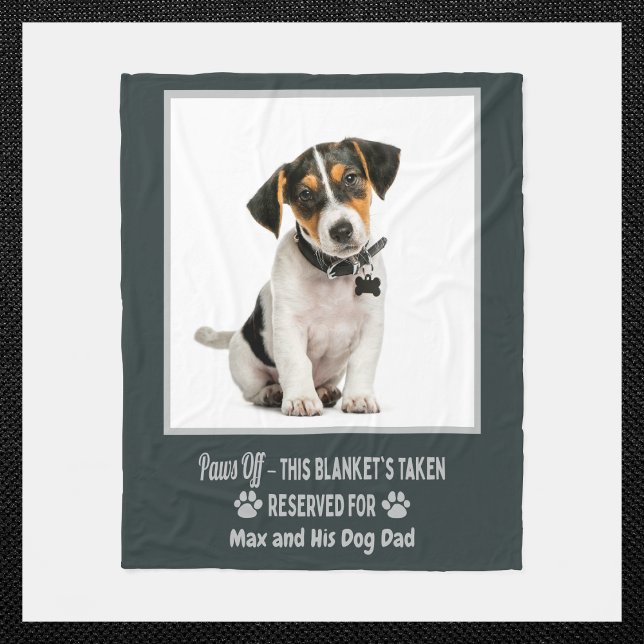 Cobertor De Velo Cachorro de estimação com foto personalizada  (Custom dog photo blanket with name & “Paws Off” quote. Perfect for dog moms, dads & pet lovers!)