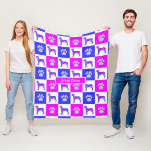 Cobertor De Velo Cachorro-dinamarquês e pata-rosa-quente e azul