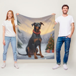 Cobertor De Velo Cachorro Doberman na Neve Natal 