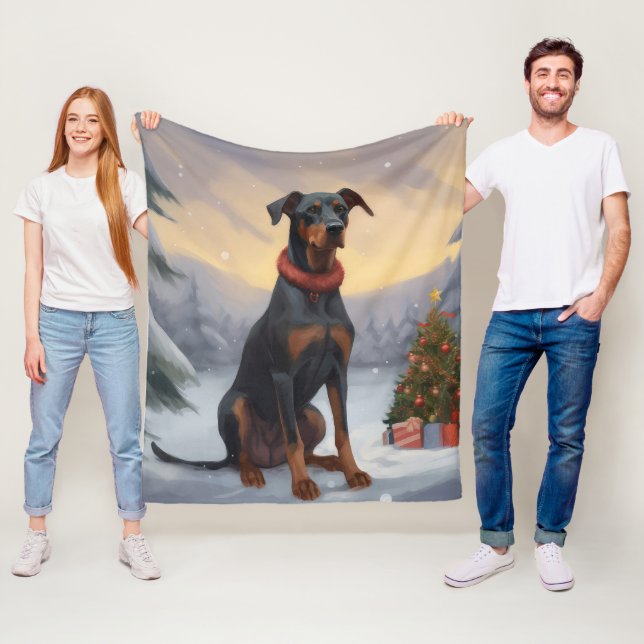 Cobertor De Velo Cachorro Doberman na Neve Natal  (In Situ)