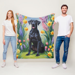 Cobertor De Velo Cachorro Dogue Alemão Preto Pintura de Flores de P