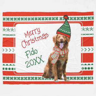 Cobertor De Velo Cachorro Engraçado com Elf Hat e Scarf Red Green P