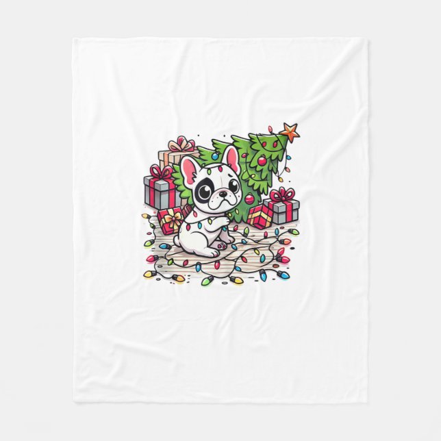 Cobertor De Velo Cachorro Engraçado de Natal francês com animação (Frente)