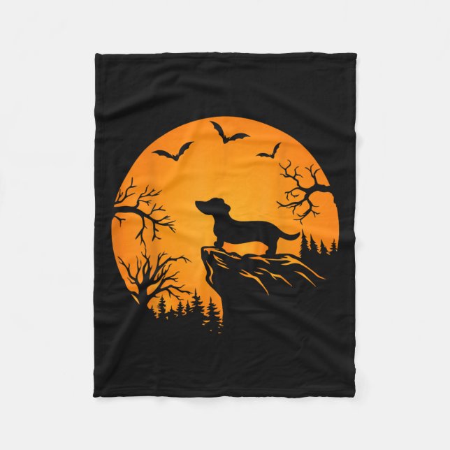 Cobertor De Velo Cachorro Engraçado Na Lua Dachshund E Hallowe (Frente)