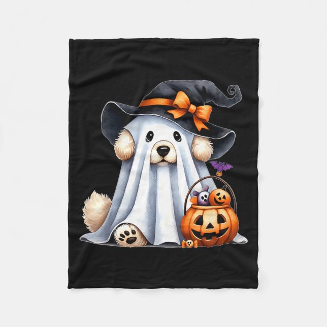 Cobertor De Velo Cachorro Fantasma de Halloween (Frente)