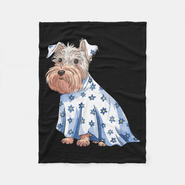 Cobertor De Velo Cachorro Fantasma de Halloween Com Flores Engraçad (Frente)