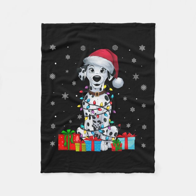 Cobertor De Velo Cachorro Feio Xmas Luzes Santa Hat Cachorro Dalmát (Frente)