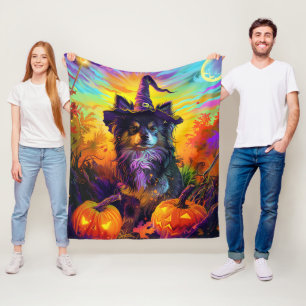 Cobertor De Velo Cachorro Finlandês Lapphund Bruxa de Halloween e A