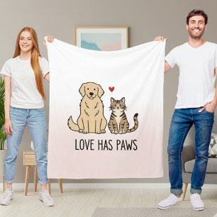 Cobertor De Velo Cachorro Fofo e Gato "O Amor Tem Patas" Fleece Per