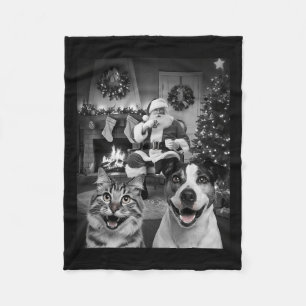 Cobertor De Velo Cachorro Gato Engraçado De Natal Selfie Com Papai