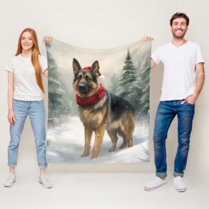 Cobertor De Velo Cachorro german shepherd no Natal da Neve