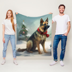 Cobertor De Velo Cachorro german shepherd no Natal da Neve