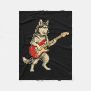 Cobertor De Velo Cachorro Husky Siberiano Tocando Guitarra Elétrica