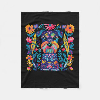 Cobertor De Velo Cachorro Ilustrado Colorido Com Fundo Floral