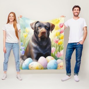 Cobertor De Velo Cachorro Labrador Preto com Ovos de Páscoa