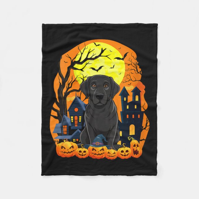 Cobertor De Velo Cachorro Labrador Preto Feminino Com Abóboras Engr (Frente)