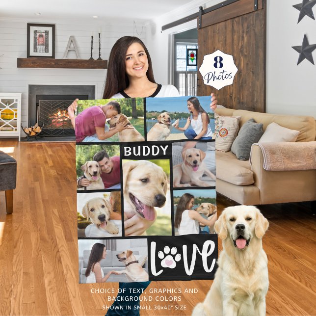 Cobertor De Velo Cachorro LOVE 8 Photo Collage Paw Print Personaliz (Criador carregado)